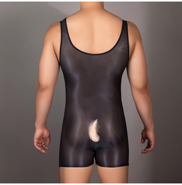 Feeetmoi - Men's Shiny Sheer Bodysuit (Black)